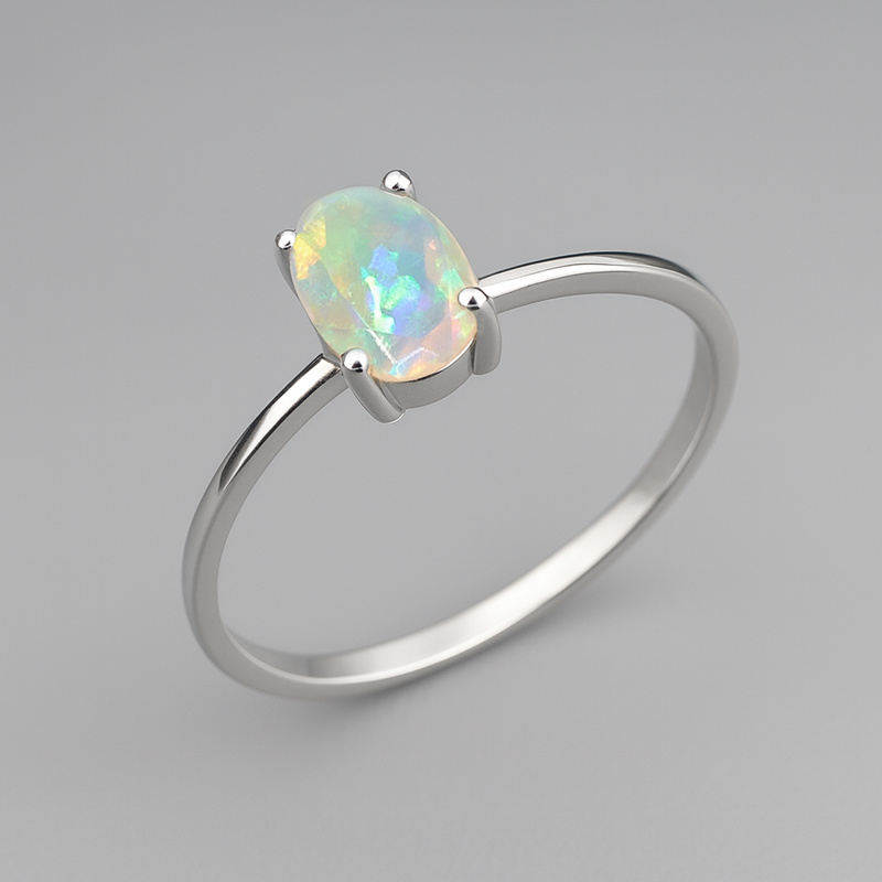Кольцо опал благородный белый Эфиопия (серебро 925 пр. родир. бел.) огранка размер 17,5