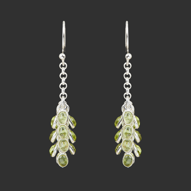 Серьги хризолит США (серебро 925 пр. родир. бел.)