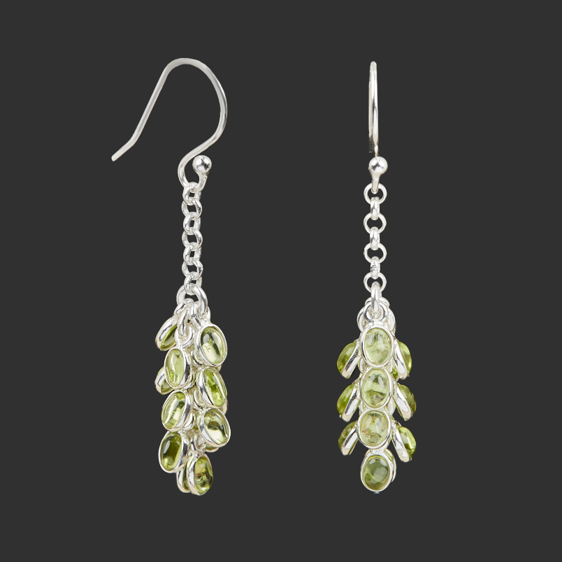 Серьги хризолит США (серебро 925 пр. родир. бел.)