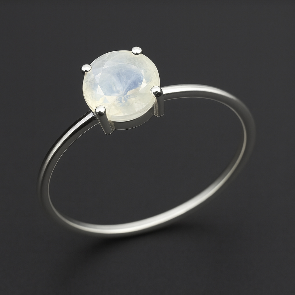 Кольцо лунный камень (адуляр) Индия (серебро 925 пр. родир. бел.) огранка размер 17,5