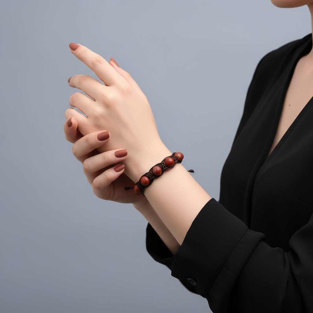 Браслет яшма красная ЮАР (текстиль) шамбала 10 мм 16 см (регулируемый)