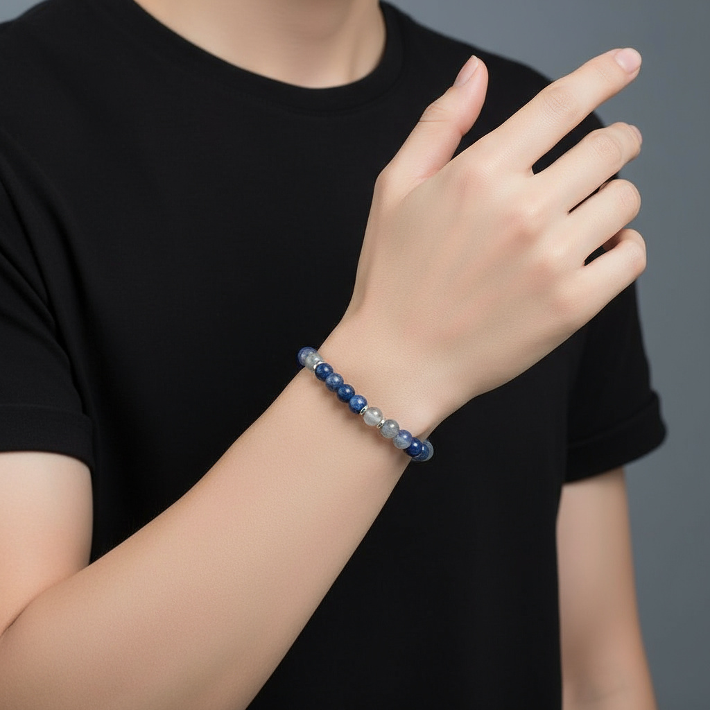 Браслет Скорпион микс лабрадор, содалит (сталь хир.) 6 мм 16 см