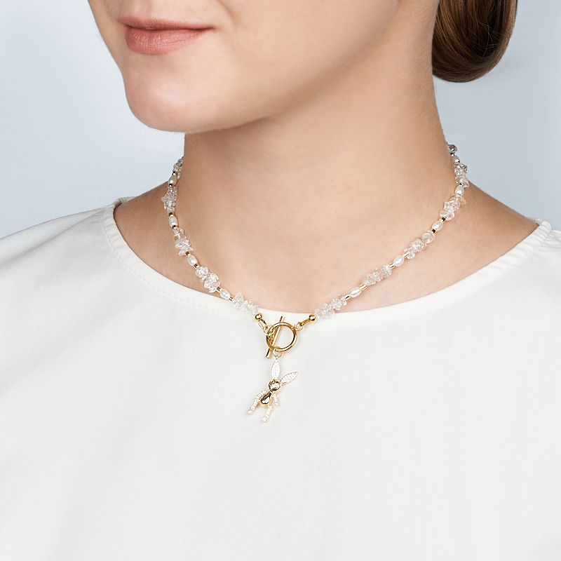 Колье микс гематит, горный хрусталь, жемчуг (биж. сплав позолота, сталь хир. позолота) 41 см