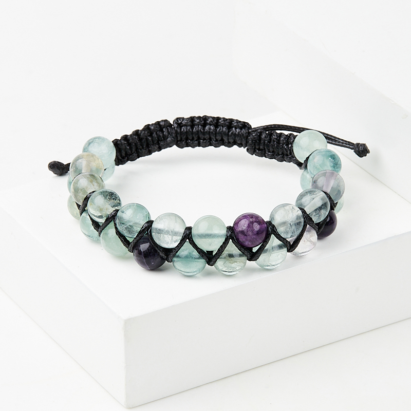 Браслет флюорит (текстиль) шамбала 8 мм 17 см (регулируемый)