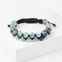 Браслет флюорит (текстиль) шамбала 8 мм 17 см (регулируемый)