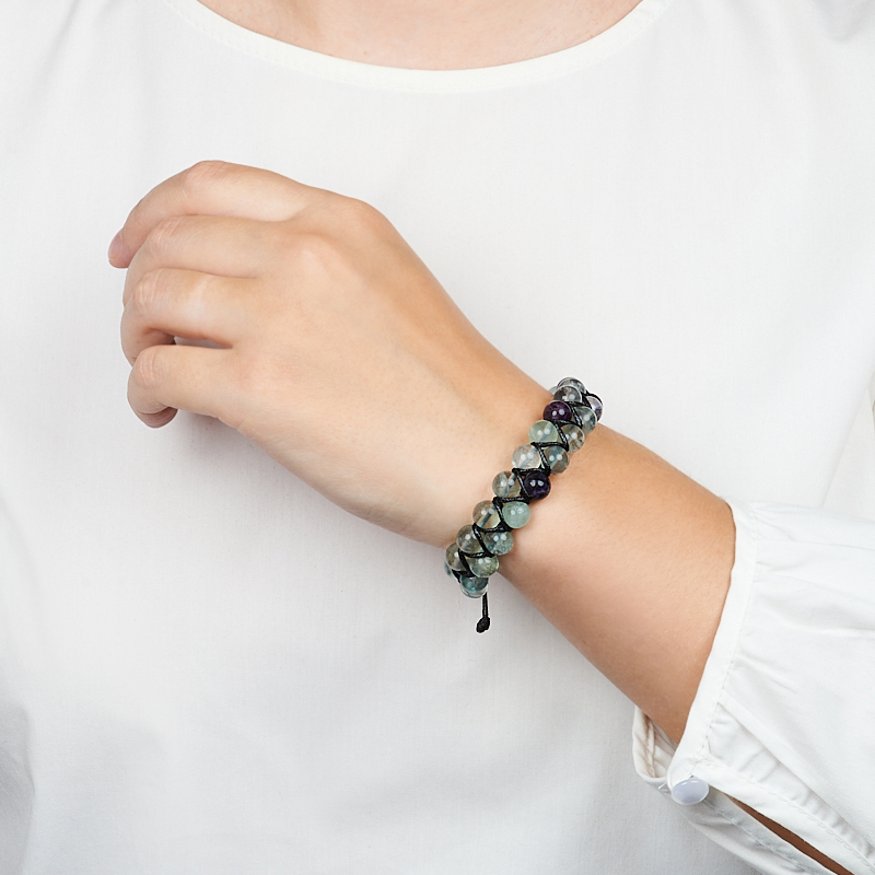 Браслет флюорит (текстиль) шамбала 8 мм 17 см (регулируемый)