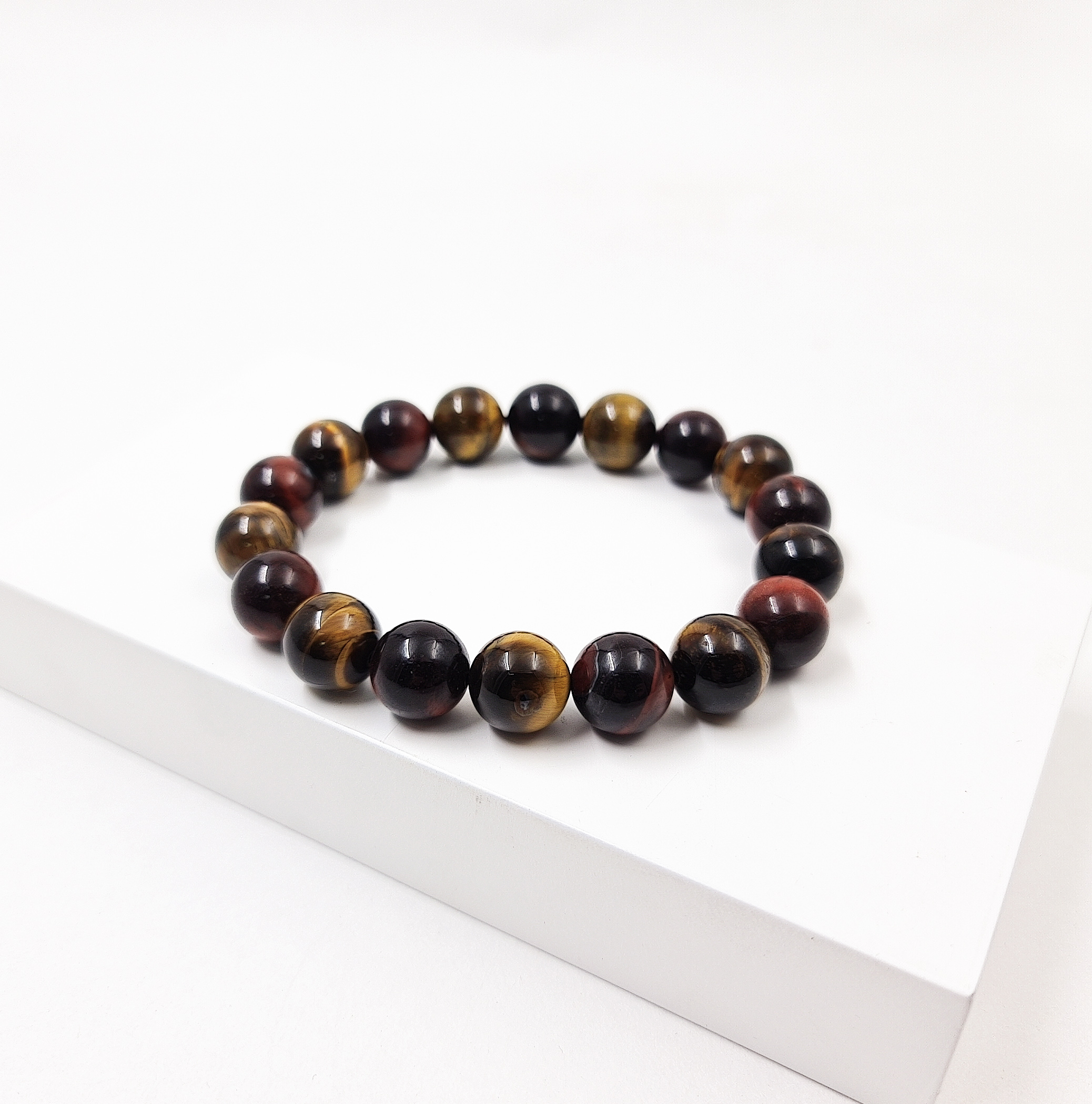 Браслет микс бычий глаз, тигрово-соколиный глаз 12 мм 16 см