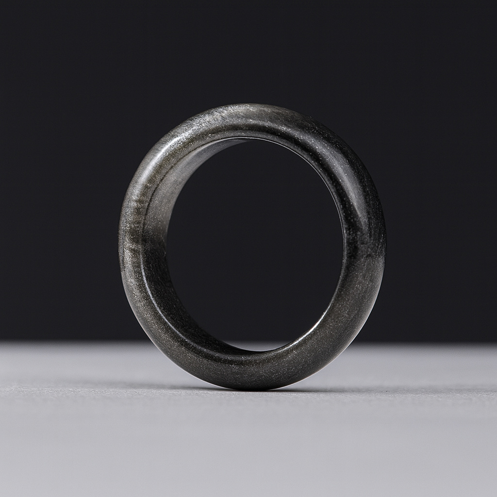 Кольцо обсидиан серебристый Мексика (цельное) размер 19