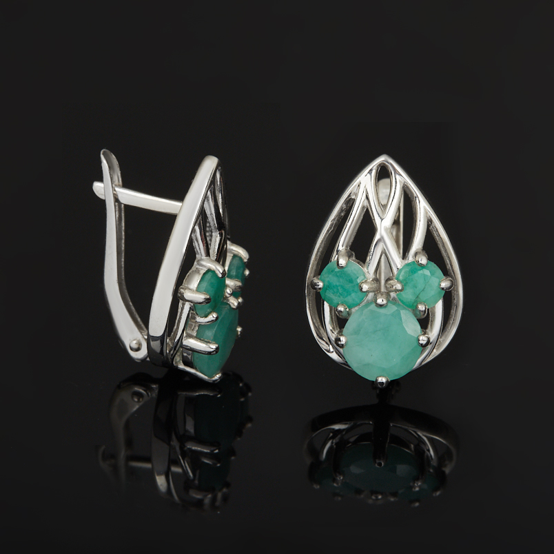 Серьги изумруд Колумбия огранка (серебро 925 пр. родир. бел.)