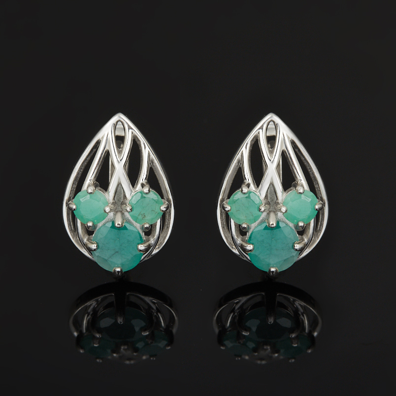 Серьги изумруд Колумбия огранка (серебро 925 пр. родир. бел.)