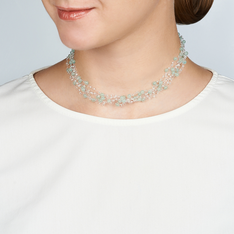 Колье авантюрин зеленый Индия (сталь хир.) 4 мм 41 см (+7 см)