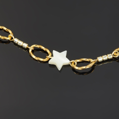 Бусы микс гематит, лунный камень, перламутр (сталь хир. позолота) (цепочка) 4 мм 41 см (+7 см)