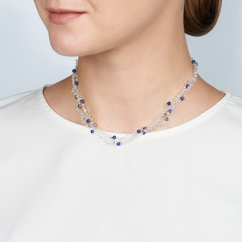 Бусы микс гематит, лазурит (сталь хир.) 4 мм 41 см (+7 см)