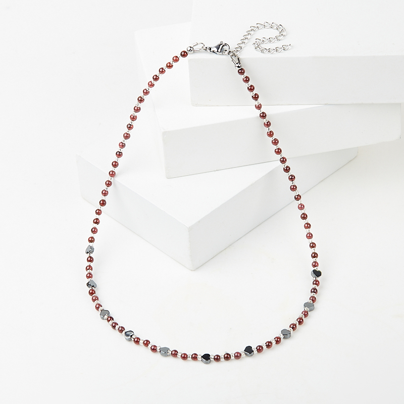 Чокер микс гематит, гранат (сталь хир.) 3 мм 38 см (+7 см)