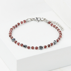 Браслет микс гематит, гранат (сталь хир.) 3 мм 16 см (+3 см)