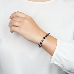 Браслет жемчуг черный Гонконг (сталь хир.) 7 мм 17 см (+3 см)