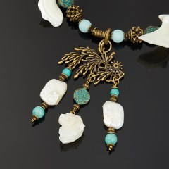 Бусы микс амазонит, жемчуг, перламутр (латунь, каучук, биж. сплав) (колье) 47 см (+3 см)