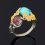 Кольцо микс бирюза, турмалин (нейзильбер платинир., позолота, рутений) размер 18,5