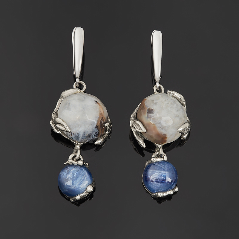Серьги микс агат, кианит (нейзильбер)