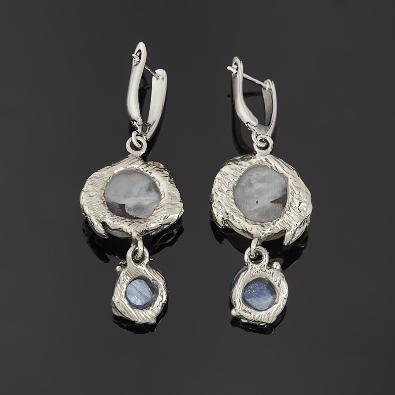 Серьги микс агат, кианит (нейзильбер)