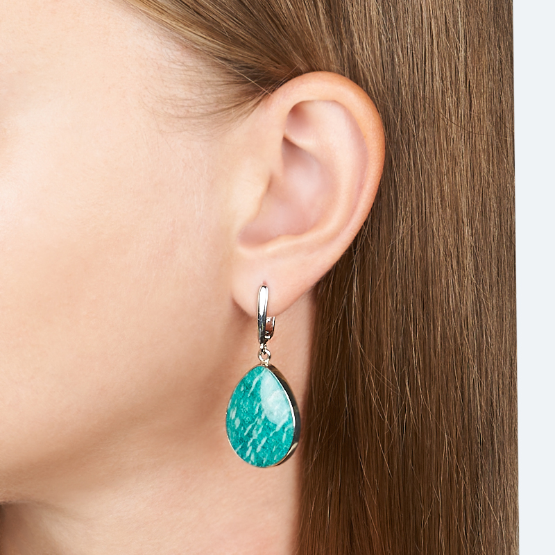 Серьги амазонит (дублет) Россия (нейзильбер, латунь родир. бел.)