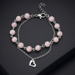 Браслет розовый кварц Бразилия (сталь хир.) 6 мм 16 см (+3 см)