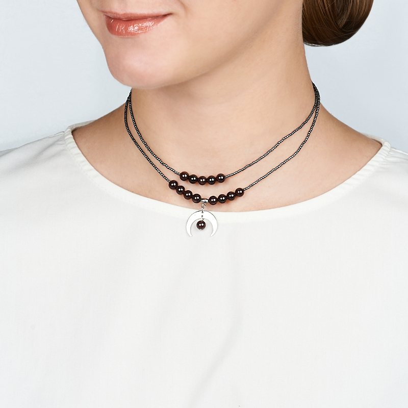 Чокер микс гематит, гранат (сталь хир.) (колье) 38 см (+7 см)