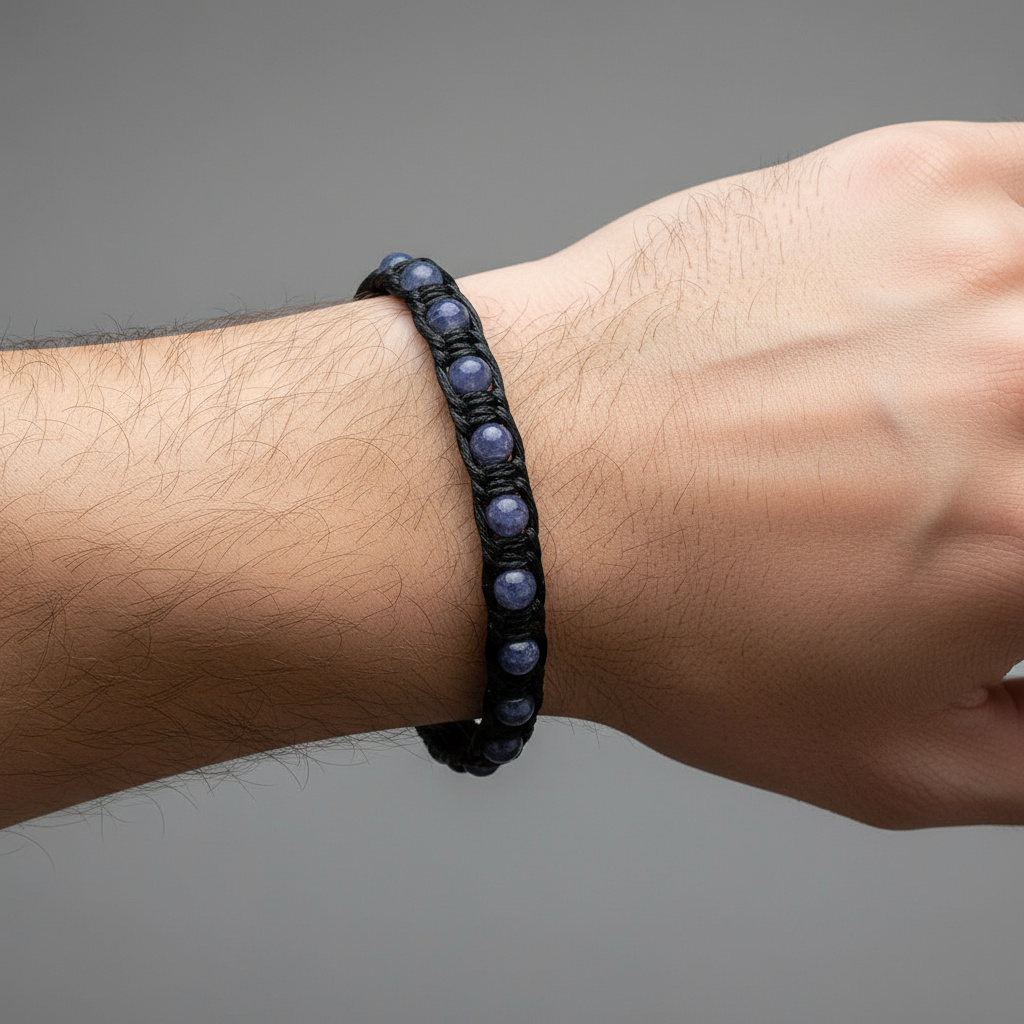 Браслет иолит (кордиерит) Индия (текстиль) шамбала 6 мм 20 см (регулируемый)