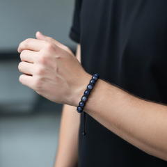 Браслет иолит (кордиерит) Индия (текстиль) шамбала 6 мм 17 см (регулируемый)