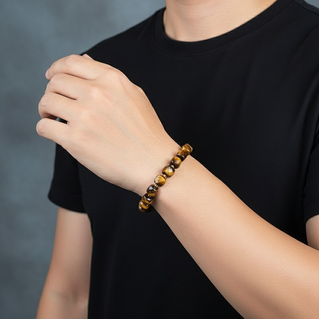 Браслет тигровый глаз ЮАР огранка 8 мм 17 см