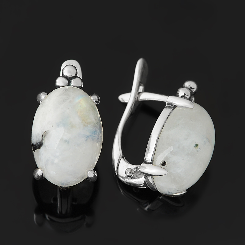 Серьги лунный камень (адуляр) Индия (серебро 925 пр. оксидир.)
