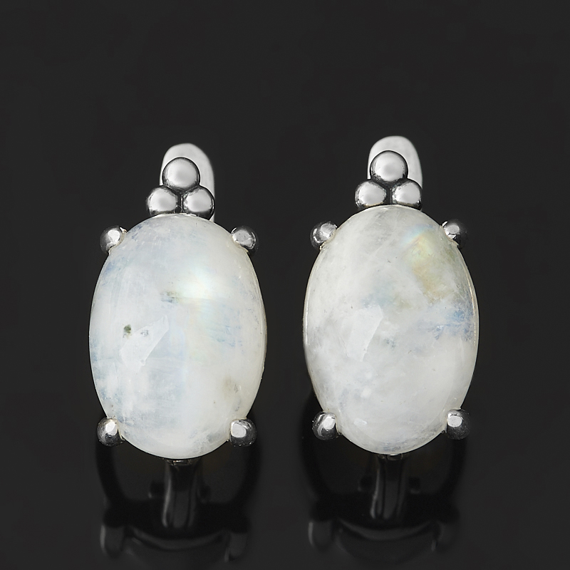 Серьги лунный камень (адуляр) Индия (серебро 925 пр. оксидир.)