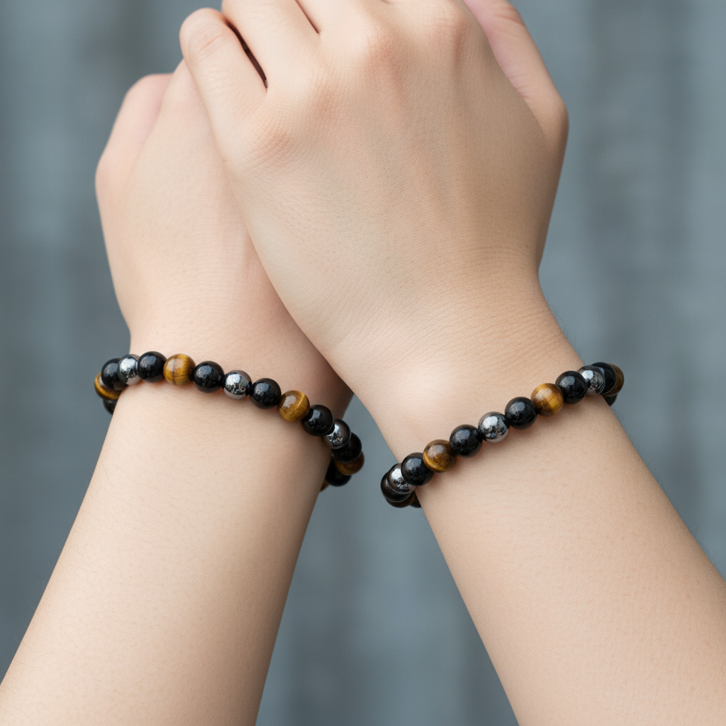 Браслет микс гематит, обсидиан, тигровый глаз 8 мм 20 см