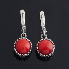 Серьги коралл красный Индонезия (серебро 925 пр. оксидир.)