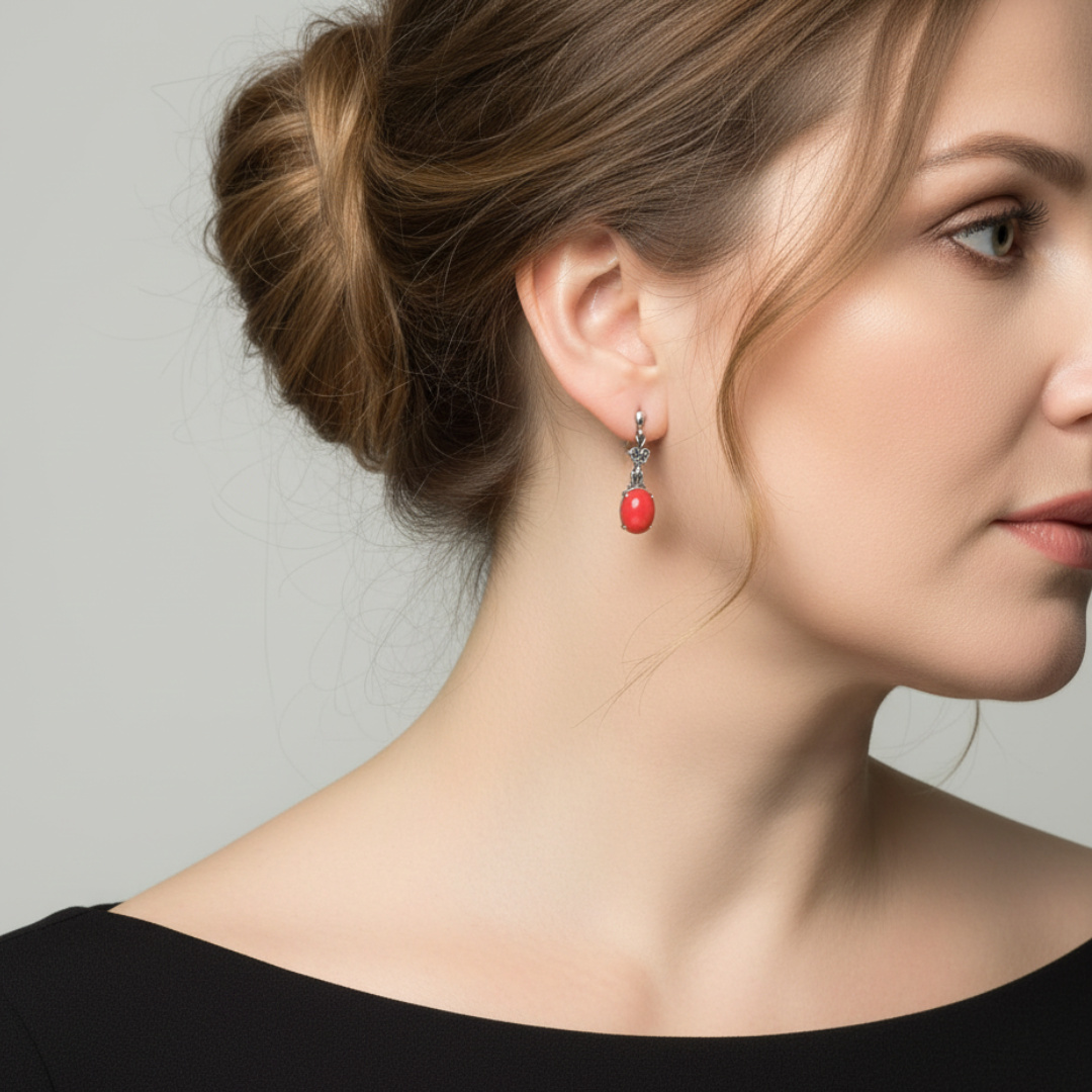 Серьги коралл оранжевый Индонезия (серебро 925 пр. оксидир.)