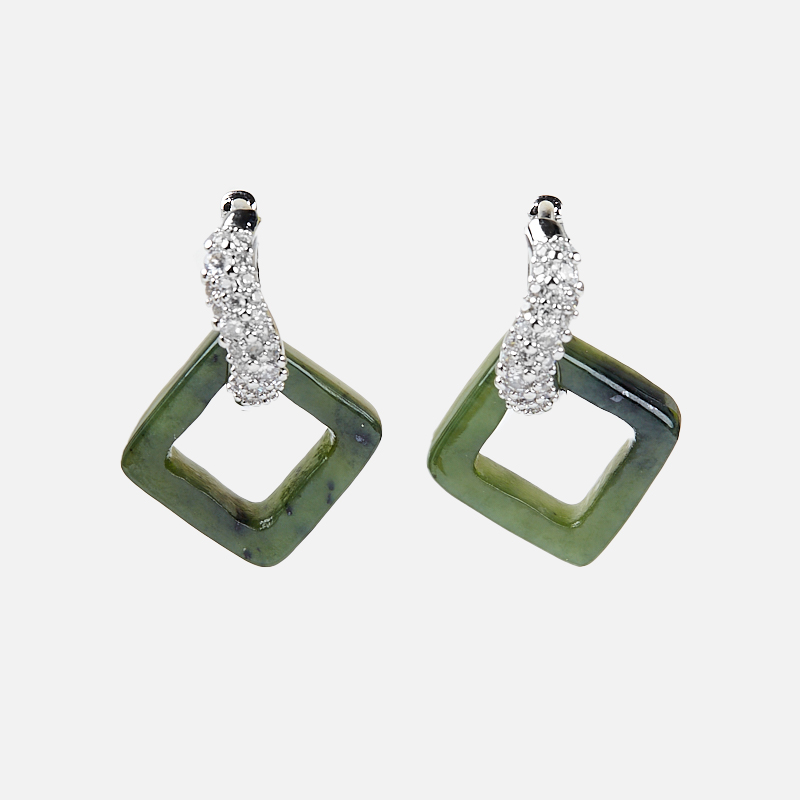 Серьги нефрит зеленый Россия (биж. сплав)