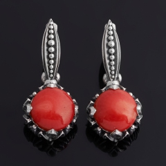 Серьги коралл красный Индонезия (серебро 925 пр. оксидир.)