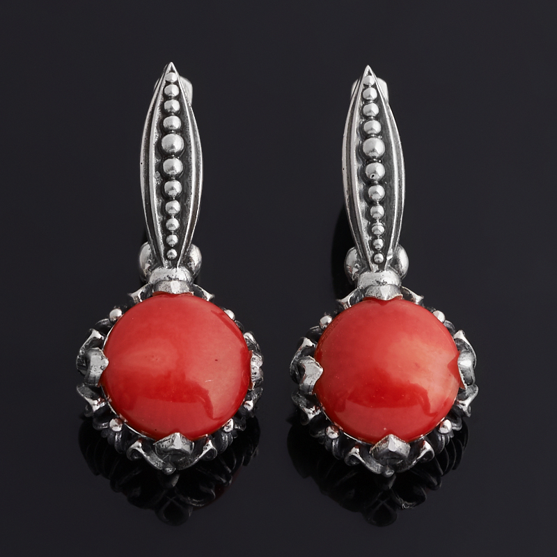 Серьги коралл красный Индонезия (серебро 925 пр. оксидир.)