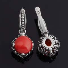 Серьги коралл красный Индонезия (серебро 925 пр. оксидир.)
