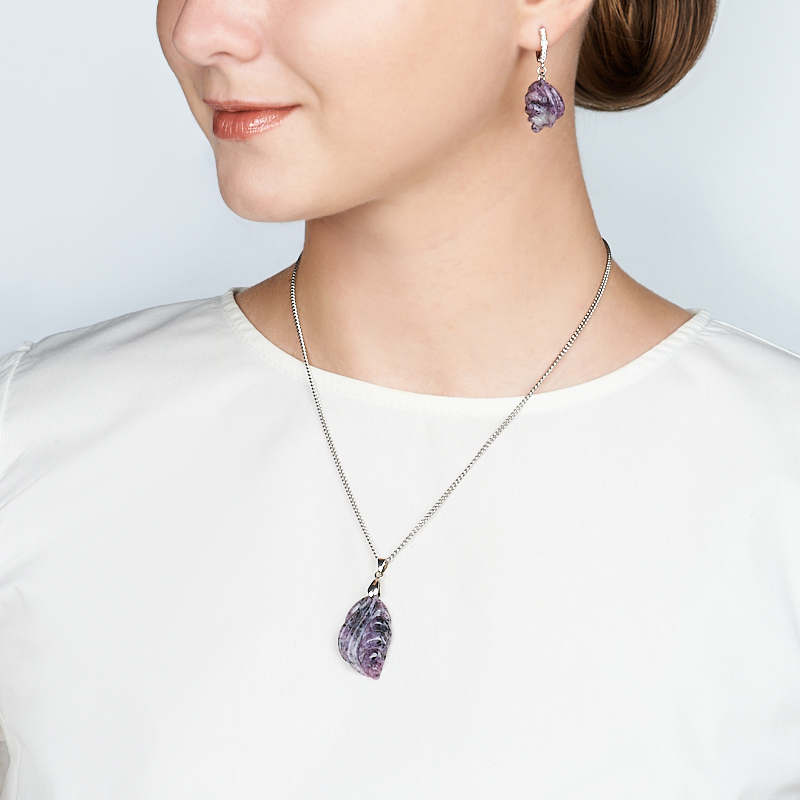 Набор украшений чароит Россия (биж. сплав) (кулон и серьги)