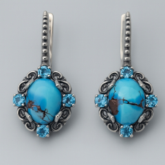 Серьги бирюза Казахстан (серебро 925 пр. оксидир.)