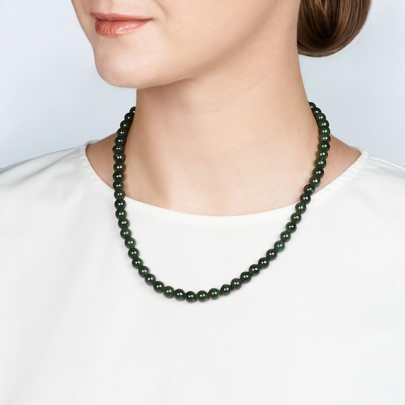 Бусы нефрит зеленый Россия (биж. сплав) 8 мм 52 см