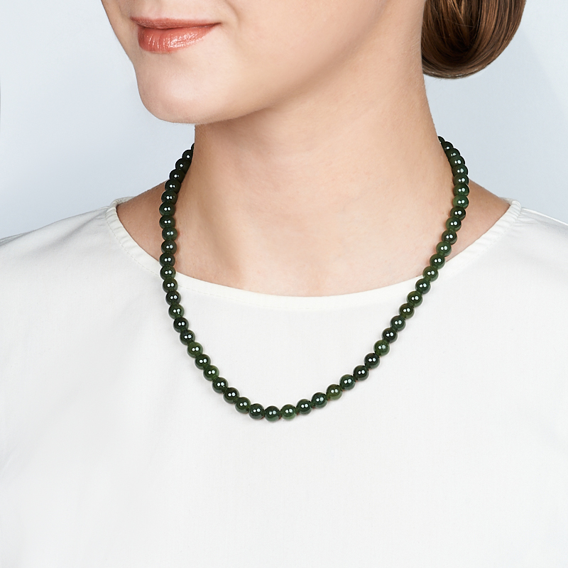 Бусы нефрит зеленый Россия (биж. сплав) 8 мм 52 см