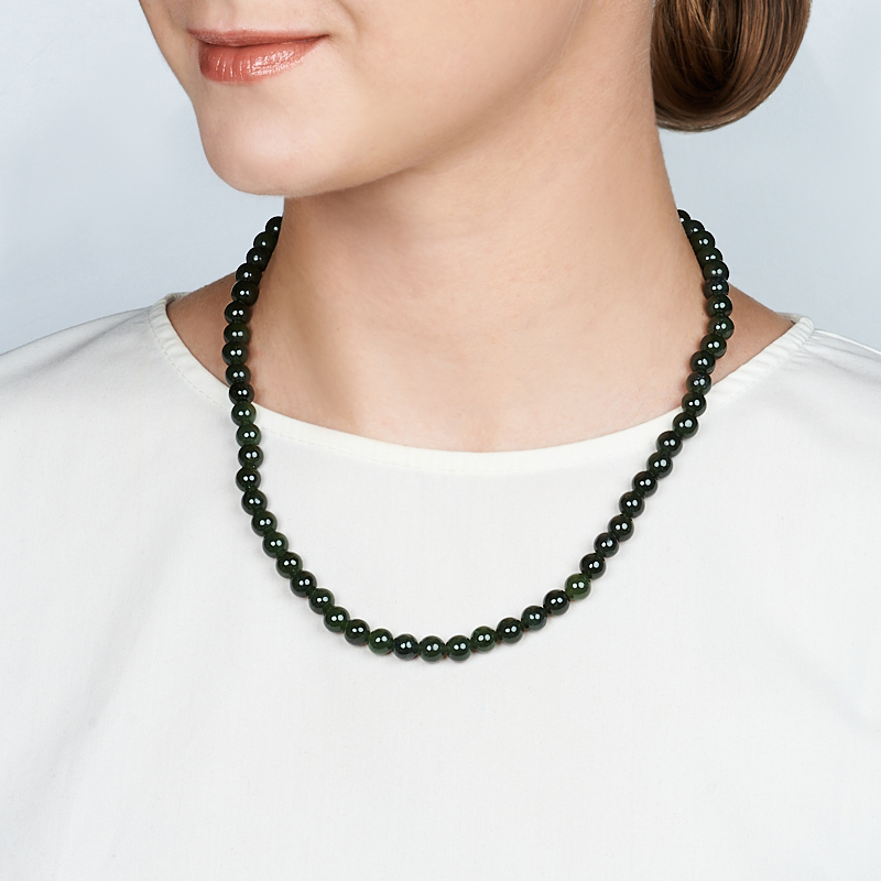 Бусы нефрит зеленый Россия (биж. сплав) 8 мм 52 см