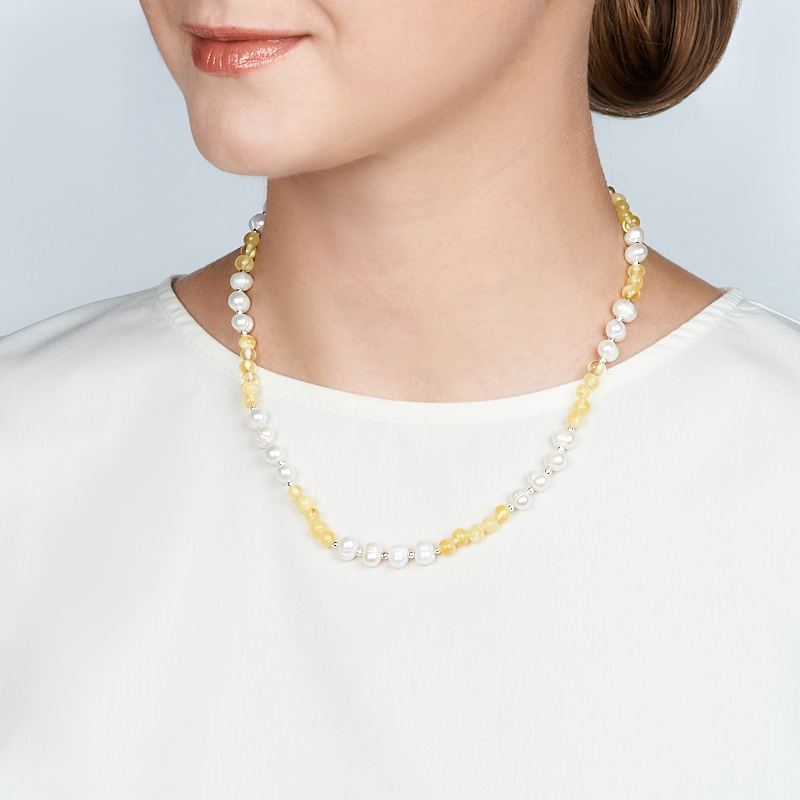 Бусы микс жемчуг, янтарь (биж. сплав) 47 см (+5 см)