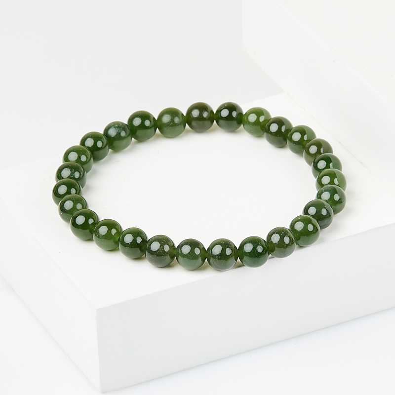 Браслет нефрит зеленый Россия 7 мм 19 см