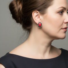Серьги коралл красный Индонезия (серебро 925 пр. оксидир.)