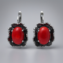 Серьги коралл красный Индонезия (серебро 925 пр. оксидир.)