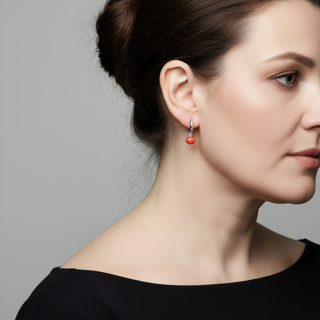 Серьги коралл оранжевый Индонезия (серебро 925 пр.)