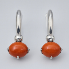 Серьги коралл оранжевый Индонезия (серебро 925 пр.)